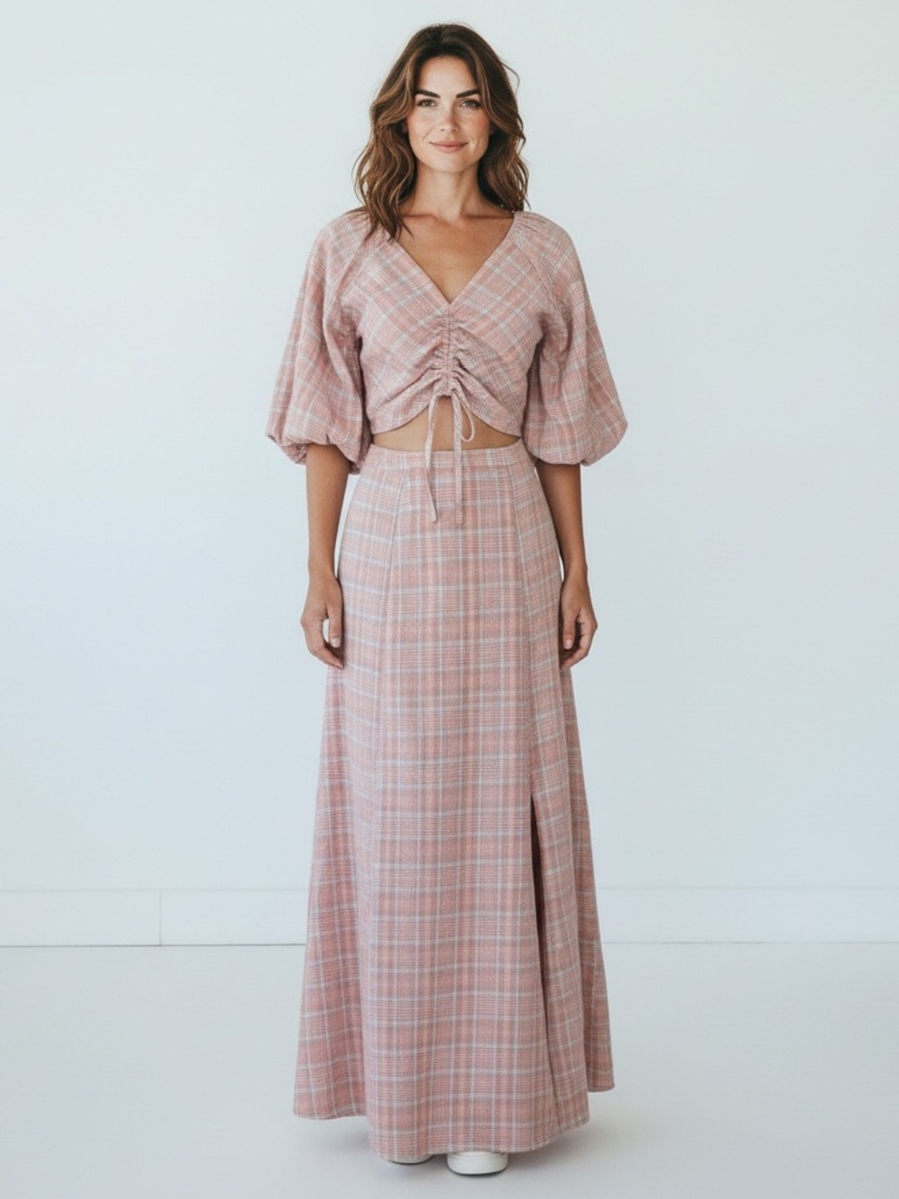 dRA Plaid Maxi Skirt Cottagecore High Rise Cotton XS